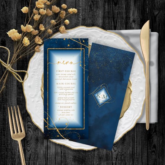 Fine Lines Gold Abstrait Mariage Menu 2 Navy ID867