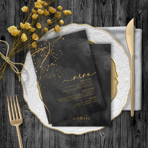 Fine Lines Gold Abstrait Mariage Menu V1 Bk ID867