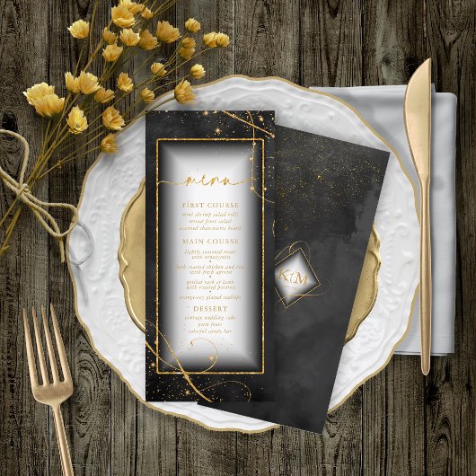 Fine Lines Gold Abstrait Mariage Menu V2 Bk ID867