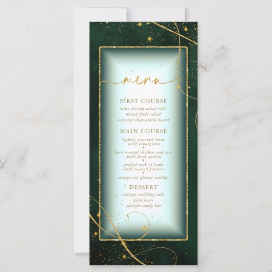 Fine Lines Gold Abstrait Mariage Menu V2 Grn ID867 (Devant)