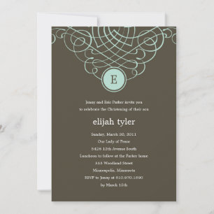 Fine Monogram Baptism/Christening Invitation Kaart