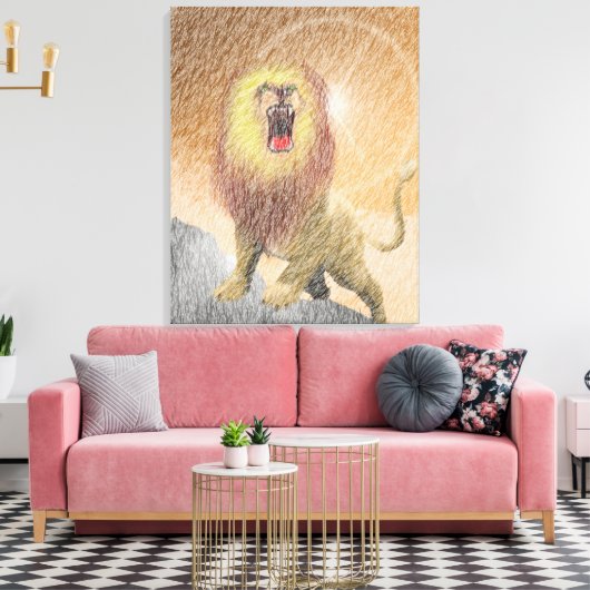 Fine Pencil Orange Lion  Canvas Afdruk (Insitu (Woonkamer))
