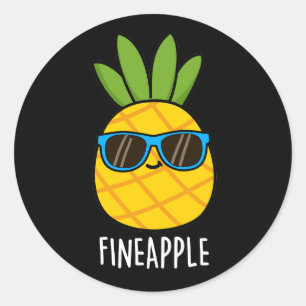 Fineapple Funny Pineapple Pun Dark BG Ronde Sticker