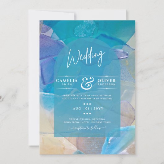 Finest Zee Glass Blauwgroen Blue Ocean Beach Zee W Kaart (Voorkant)