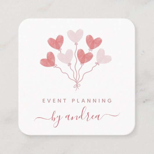Fingerprint Heart Balloons Event Planner QR Code Vierkante Visitekaartje (Voorkant)