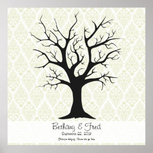 Fingerprint Tree C met Damaskgroen - 24"x24" Poster