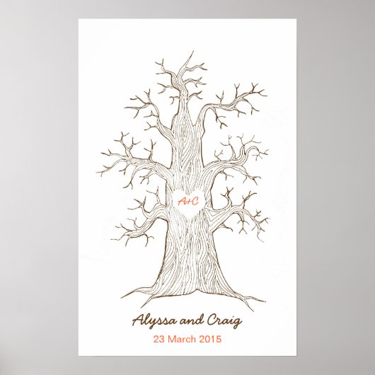 Fingerprint Tree Wedding Sinaasappel Poster (Voorkant)