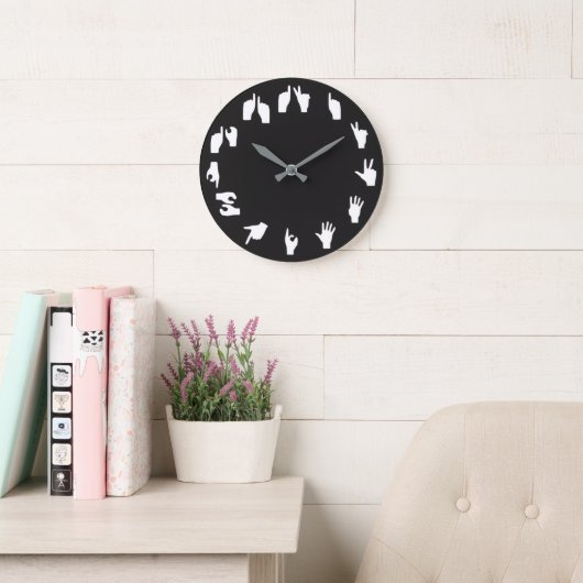 Fingerspelling Monochrome Wall Clock Grote Klok (Leeskamer)