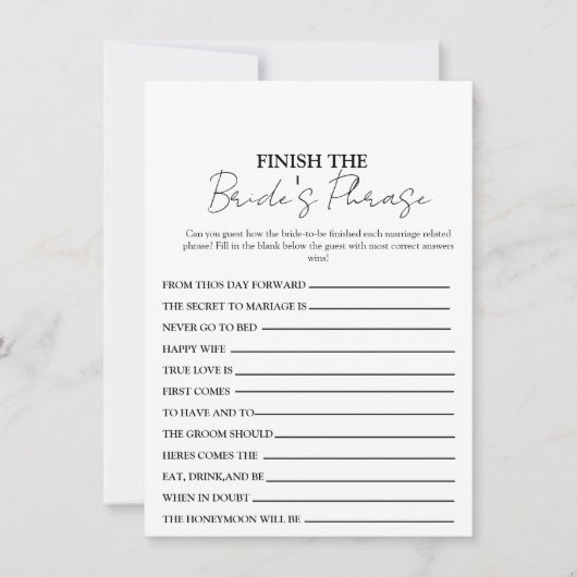 Finish The Bride's Phrase, de Sentence Game Kaart (Voorkant)
