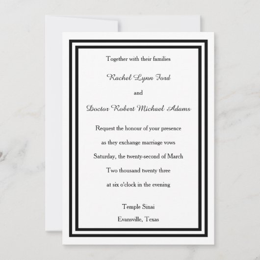 Finition Double Noir - 5x7 Faire-Part de Mariage (Devant)