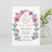 Fink Floral Wreath Invitation de douche nuptiale (Debout devant)