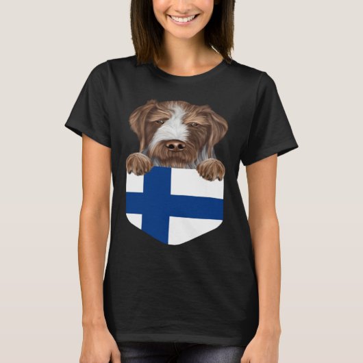 Finland Flag German Wirehaired Pointer Dog In Pock T-shirt (Voorkant)