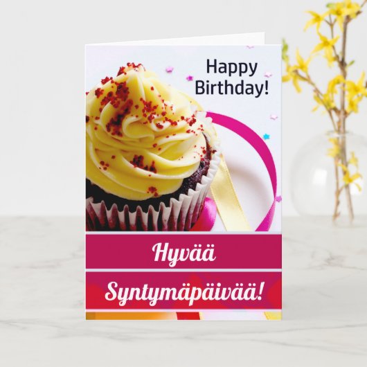 Finland Gelukkige Verjaardag Finnishhyvää syntymäp Kaart (Gele Bloem)