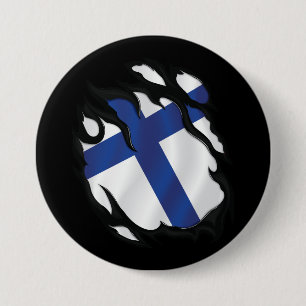Finland Gescheurde Vlag Ronde Button 7,6 Cm