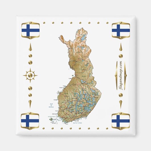 Finland Kaart + Vlaggen Magnet Magneet (Voorkant)