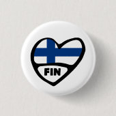 Finland Landcode Vlag Hart Pin Badge, FIN Ronde Button 3,2 Cm (Voorkant)