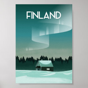 Finland Lapland winter northern lights Poster