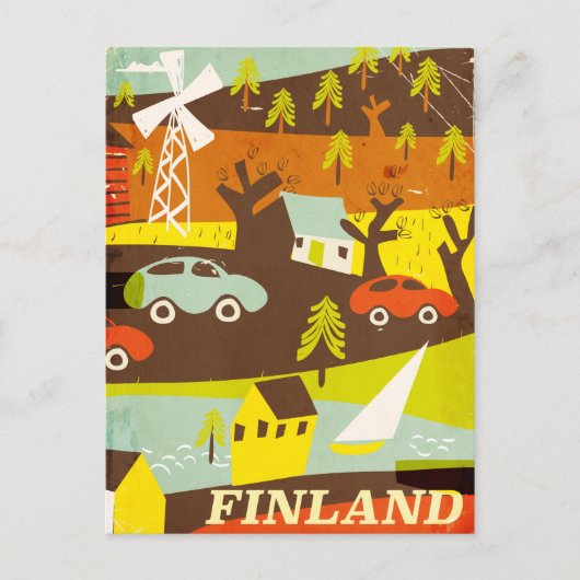 Finland, midden eeuw, modern reisposter briefkaart (Voorkant)