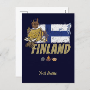 Finland Moose  Vlaggetent Retro Souvenir Feestdagenkaart
