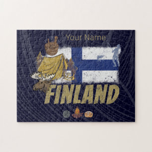 Finland Moose  Vlaggetent Retro Souvenir Legpuzzel