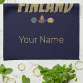 Finland Moose  Vlaggetent Retro Souvenir Theedoek (Gevouwen)