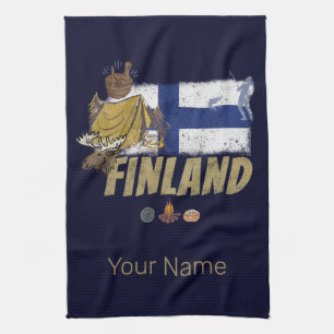 Finland Moose  Vlaggetent Retro Souvenir Theedoek