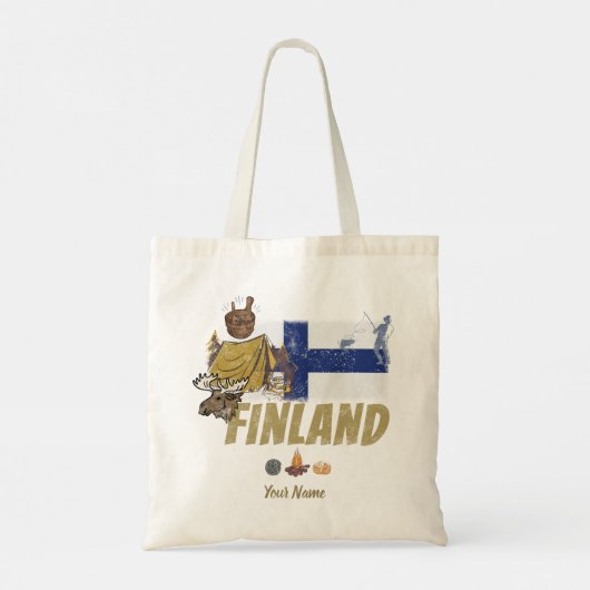 Finland Moose  Vlaggetent Retro Souvenir Tote Bag (Achterkant)