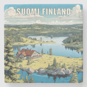 Finland Natuur Illustratie Stenen Onderzetter