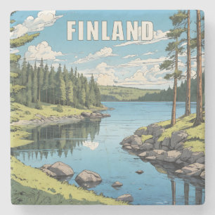 Finland Natuur Illustratie Stenen Onderzetter