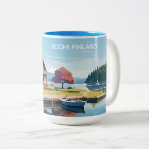 Finland Natuur Illustratie Tweekleurige Koffiemok