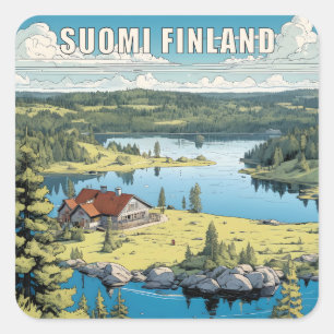 Finland Natuur Illustratie Vierkante Sticker