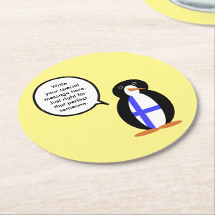 Finland sprekend Mevrouw Pinguïn Persoonlijk Ronde Kartonnen Onderzetter
