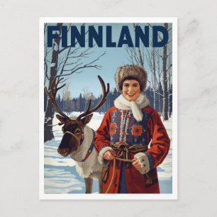 Finland Winter Rendier Samen Vrouw Briefkaart