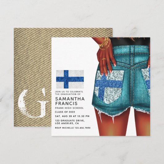 Finlande Denim Girl Graduation Party Invitation (Devant / Derrière)