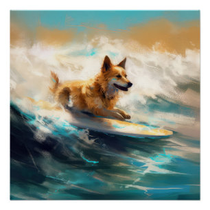 Finnish Lapphund strand surfen schilderen Perfect Poster