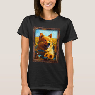 Finnish Spitz Painting Sunflower Flower Mom Women  T-shirt