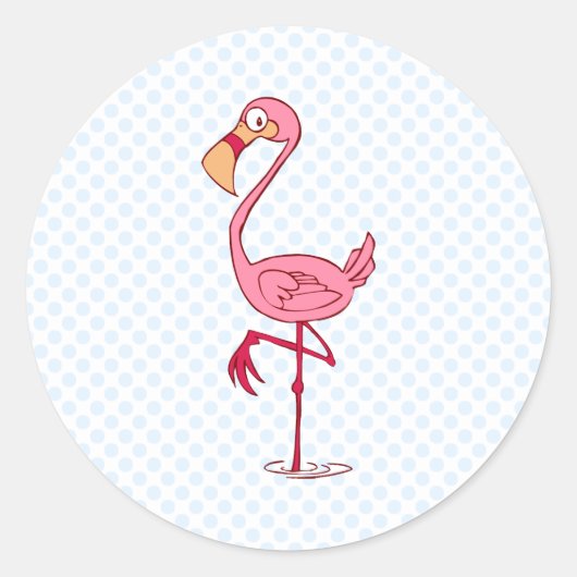 Finny Flamingo Ronde Sticker (Voorkant)