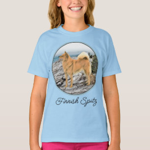 Fins Spitz bij Seashore Painting - Dog Art T-Shi T-shirt