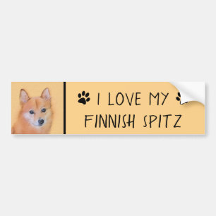 Fins Spitz-schilderij - Cute Original Dog Art Bumpersticker