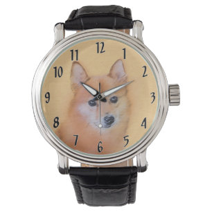 Fins Spitz-schilderij - Cute Original Dog Art Horloge