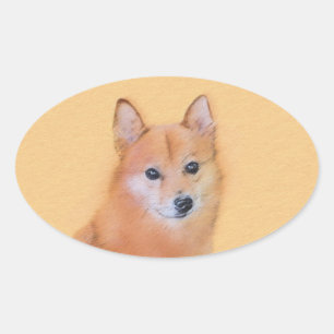 Fins Spitz-schilderij - Cute Original Dog Art Ovale Sticker