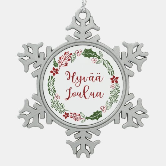Finse kerstavond, Hyvää joulua Tin Sneeuwvlok Ornament (Voorkant)