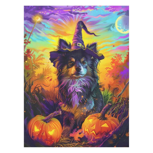 Finse langhond Halloween heks en pompoen Tafelkleed (Voorkant)