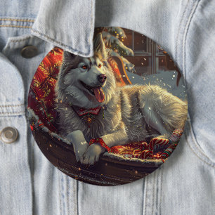 Finse Laphond Hond Kerst Feestelijk Ronde Button 6,0 Cm