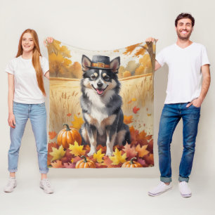 Finse Lapphond in herfstbladeren Thanksgiving Kuns Fleece Deken