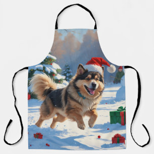 Finse Lapphond Rent Sneeuw met Kerstmuts Schort