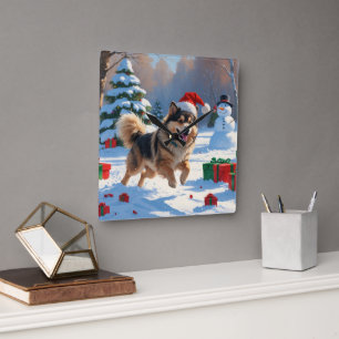 Finse Lapphond Rentier met Kerstmuts Vierkante Klok