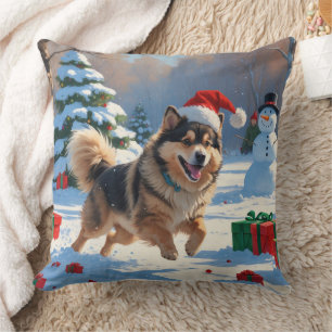 Finse Lapphond Rentier Sneeuw met Kerstmuts Kussen