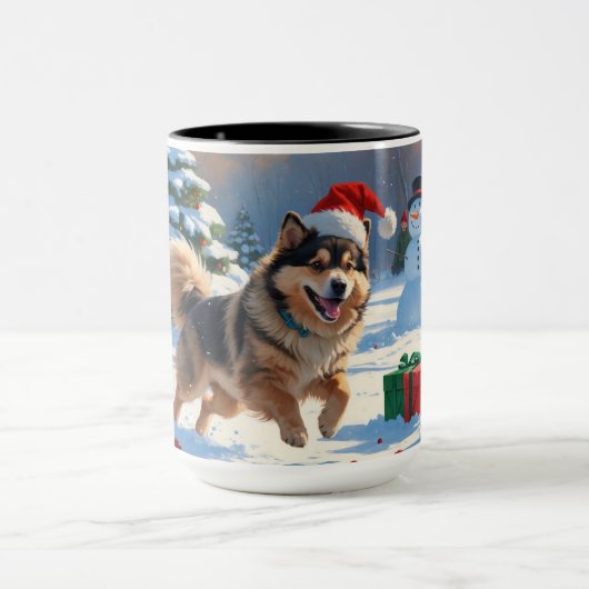 Finse Lapphund Hardloopsneeuw met kerst Pet Mok (Midden)
