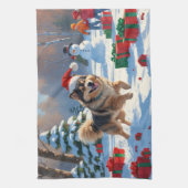 Finse Lapphund Hardloopsneeuw met kerst Pet Theedoek (Verticaal)